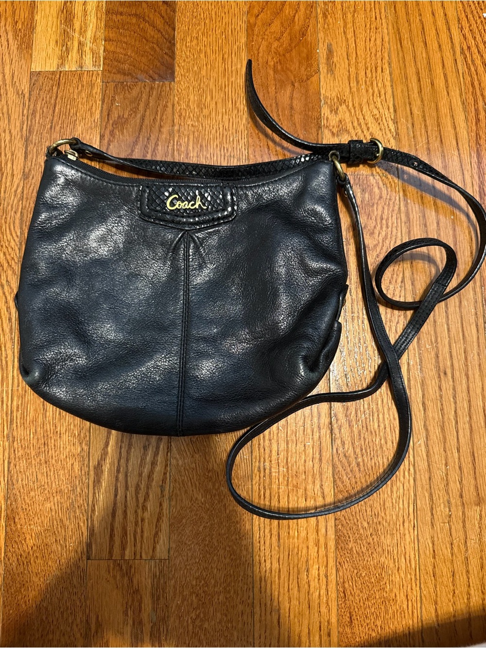 Coach Black Leather Crossbody with Gold Logo